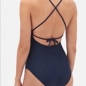 Gap navy scalloped adjustable one piece swimsuit NWOT